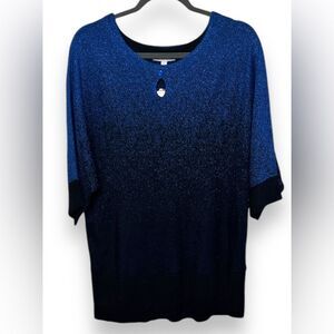 Notations NWT L Blue Ombré Glitter Glam Black Knit Top  Batwing